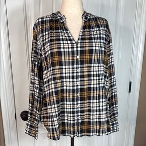 LOFT Black and Tan Plaid Button-Down Shirt Sz XL